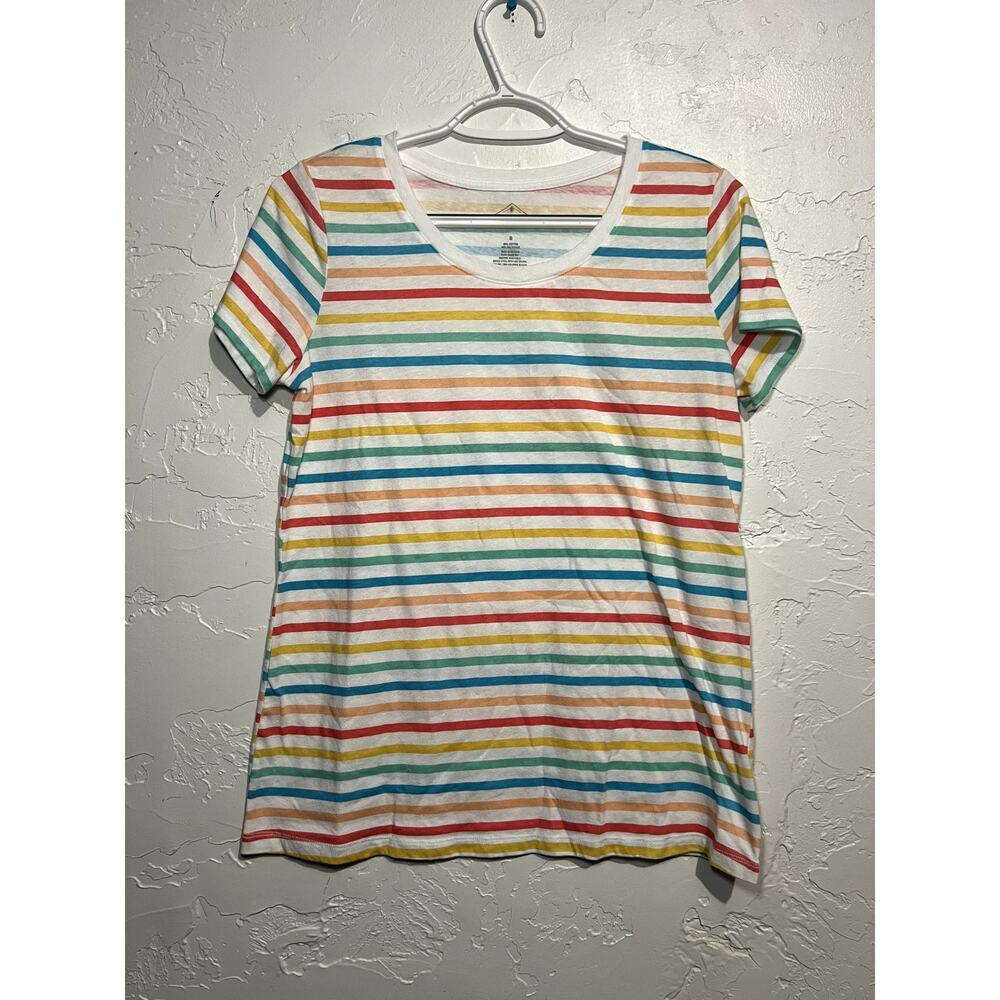 St Johns Bay stripe rainbow colorful‎ t shirt womens medium pride pastel casual